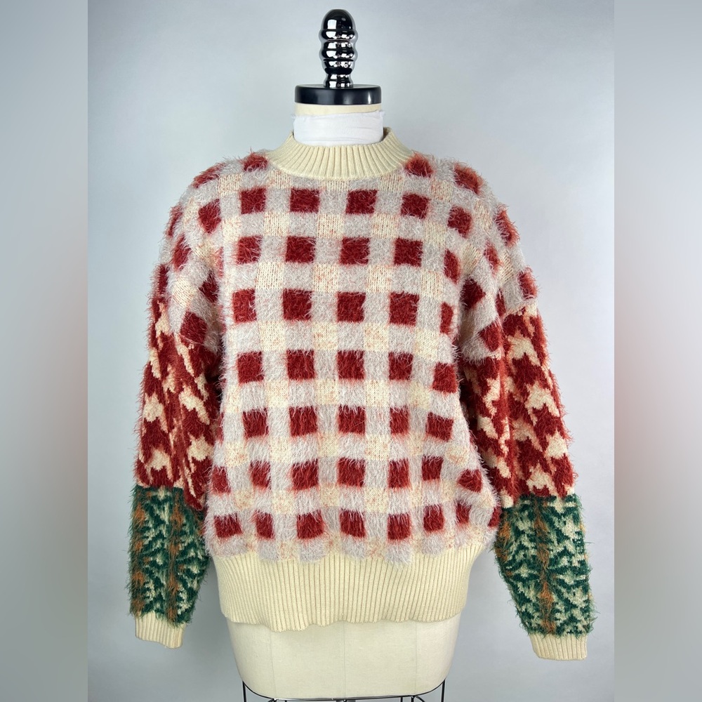 💚 2927. Fuzzy Check Houndstooth Sweatshirt